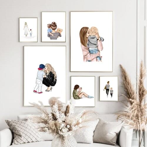 Mother And Son Baby Bear Fashion Family Nordic Posters And Prints Wall Art Canvas Painting Wall Picture For Living Room Decor