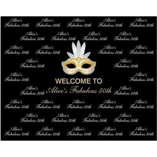 Custom Golden Masquerade Mask 50th Birthday Black background High quality Computer print party backdrop