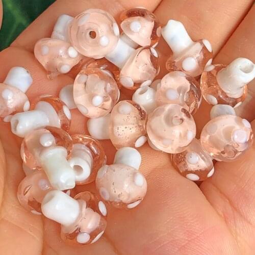 Transparent Pink Mushroom Lampwork Glass Loose Beads for DIY Crafts Jewelry Making Findings Accessories Earring 10x13mm 12x17mm