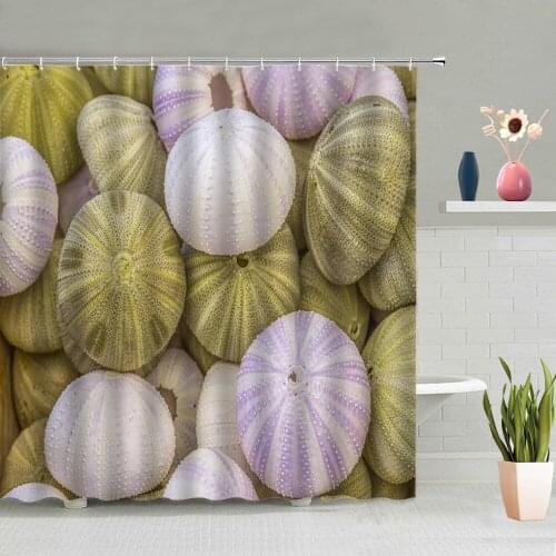 Shell Shower Curtain Geometric Pattern Background Wall Decoration Bathroom Bathing Curtains Washable With Hooks Set Home Decor