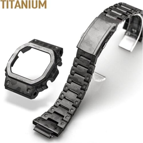 Titanium Alloy DW5600 Watch Band and Bezel Watchband Case for GW-5000 5035 GW-M5610 Belt Bezel Camouflage Black Silver With Tool