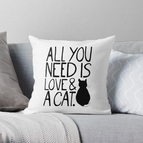 All You Need Is Love And A Cat Throw Pillow Cushion Cover Polyester Throw Pillows Case On Sofa Home Living Room Car Seat Decor