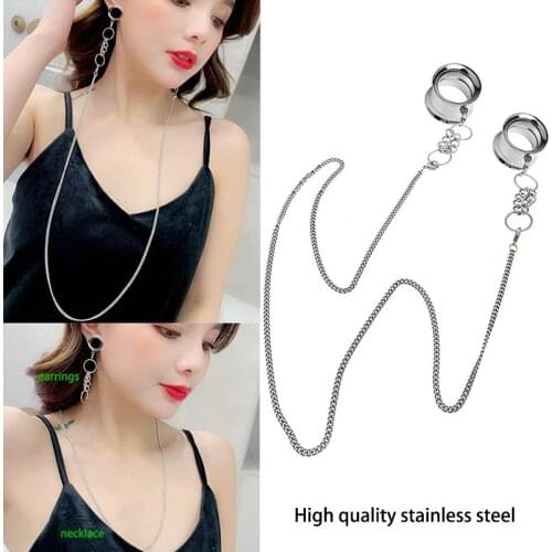 Unique 2 in1 Goth Punk Necklace Ear Plug Tunnels Cool Chain Body Piercing Jewelry Stretcher Tunnel Expansion dilataciones oreja