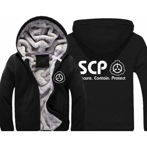 SCP Secure Contain Protect Hoodie Mens Casual Winter Jacket Coat Warm Thicken Fleece Zip Up Sweatshirts For Men And Women