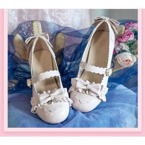 Lolita shoes sweet round head PU womens shoes Jappanese student JK anime cosplay cute lace ruffle bowknot kawaii shoes 2020 new