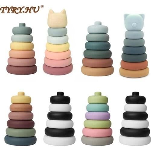 TYRY.HU 6pcs Baby Toys Soft Building Blocks Silicone Educational Building Blocks Round Shape 3D Silicone Babies Rubber Teether