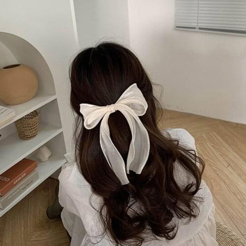 Elegant Pearl Streamer Hair Bows Clips Women Girls Hairpin Mesh Bowknot Hair Grips Barrettes Headdress Headwear Hair Accessories