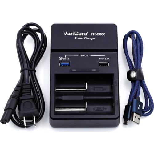 VariCore 18650 battery charger TR-2000 and QC3.0 for 18650 26650 AA AAA batteries and USB 5V mobile devices Typ-c USB Cable set