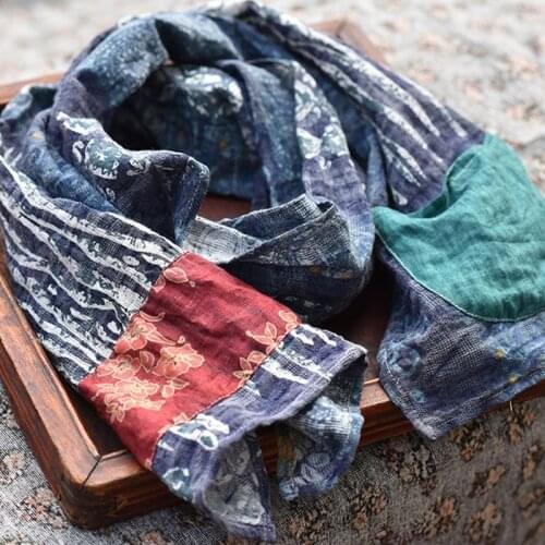 Johnature Retro Patchwork Print All-match Scarfs 2020 Autumn Winter New Cotton Linen Comfortable Women Warm Long Fashion Scarf