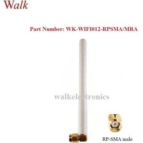 White color SMA WiFi rubber Antenna, 2.4GHz stubby Antenna, RP-SMA male angle, 110mm length