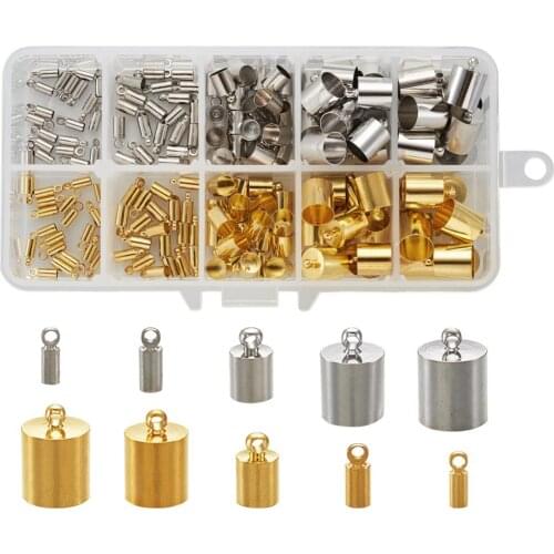 170pcs/box Tassel Leather Cord End Crimp Caps Beads Mixed Color Mixed Size End Tip Cap For DIY Necklace Jewelry Making Findings