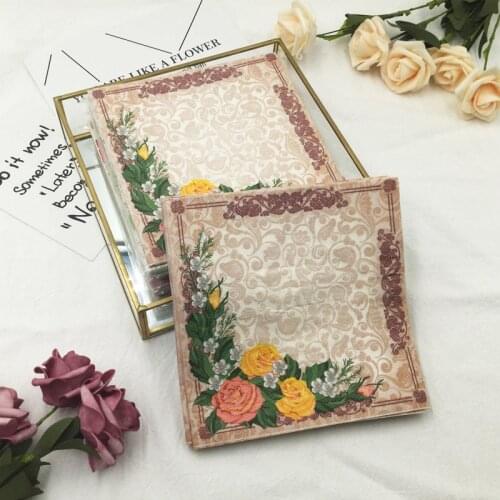 Decoupage 20 Vintage Color Printed Napkin Creative Flower Handkerchief Facial Tissue elegant Home Dinner Table Paper Tower Decor
