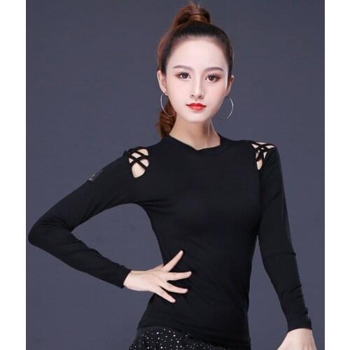 2021 Latin Dance Clothes Female Adult Sexy Top Profession Performance Clothing New Ballroom Samba Cha Cha Dancing Shirt Black