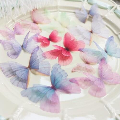6Pcs/lot Handmade double layer three-dimensional tulle butterfly patch DIY Hanfu dream cloth stickers decoration AC177