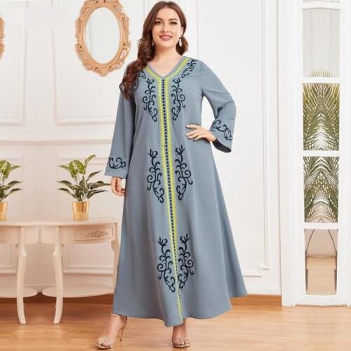 Abaya Morocco Oversized Size Womens Ethnic Long-sleeved Pleated Skirt Retro National Style Skirt Muslim Long Woman Clothes