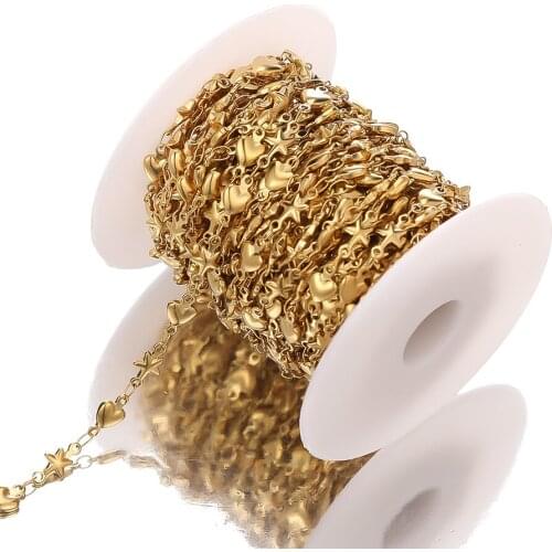 1 Meter Gold Stainless Steel Heart Star Shaped Chains Accessories In Bulk for DIY Gifts Necklace Bracelet Anklets Jewelry Making