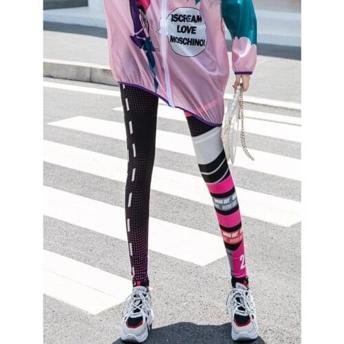 2021 New Women Fashion Skinny Red Patchwork Printing Striped High Elastic Waist Pencil Pants Spring And Autumn X390