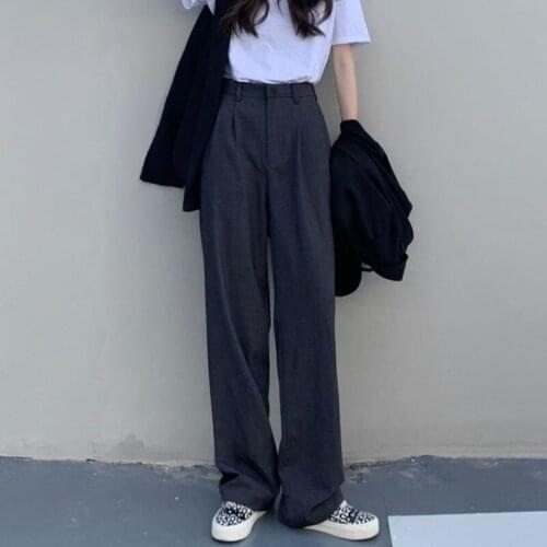 Drape Thi Wide Leg Pants Womens Streetwear High Waist Straight Trousers Female College Style Loose Thin Casual Suit Pant Ladies