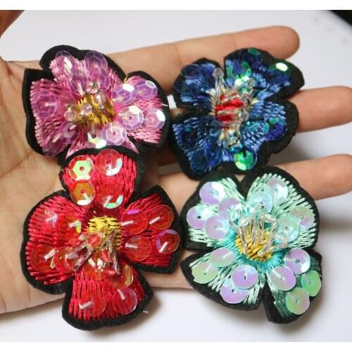 1pc Handmade flower rhinestone beaded patches for clothing DIY sew patch embroidered applique decorative sequins Parches