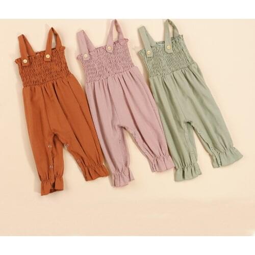 Kids Jumpsuit Summer Solid Sleeveless Off Shoulder Romper Playsuits for Baby Girls 0-18 Months Toddler Romper Outwear Clothes