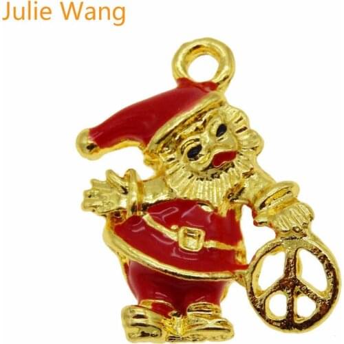 Julie Wang Enamel Red Alloy Christmas Peace Sign Santa Claus Charms Bracelet Earrings Necklace Jewelry Making Xmas Decoration