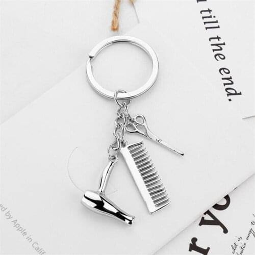 Personality hairdresser gift comb scissors hair dryer car interior accessories key chain charm jewelry