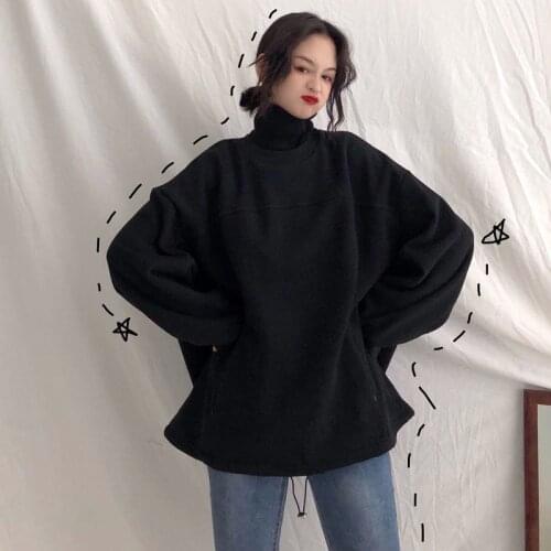 Korean Plush thickened high collar loose grey womens fashion retro lazy coat