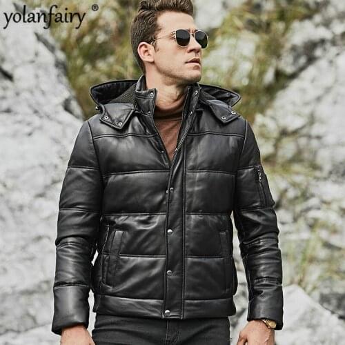 Leather Jacket Men Sheepskin Geunine Leather Jacket Men Plus Size Duck Down Winter Coat for Mens Clothing Casacos 153 YY767