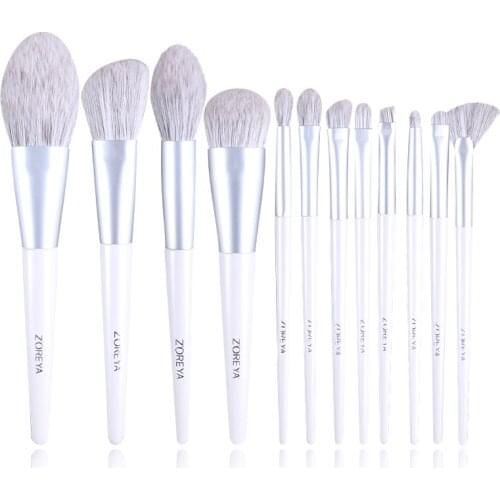 ZOREYA 12pcs White Makeup brushes set Synthetic hair Professional Foundation Powder Contour Eyeshadow make up brushes
