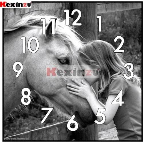 Full Square Round 5D Diamond Painting Kit With Clock Mechanism Cross stitch Diamond Embroidery Mosaic Horse Gift HA021