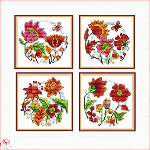 Joy Sunday Circular Flower Cross Stitch Kit DIY Flowers Pattern Embroidery 14CT 11CT Needlework Canvas Sewing Set Handmade Gifts