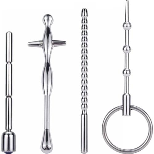 4pcs Stainless Steel Dilator Set Penis Urethral Dilators Penis Plug with Ring Urethral Stimulation for Men Women Sex toys