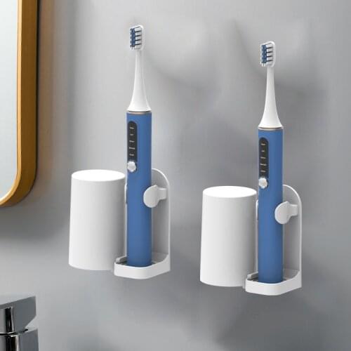 Wall-Mounted Electric Toothbrush Mouthwash Cup Stand Holder No-Drill Adhesive Traceless Rack Organizer Bathroom Accessories