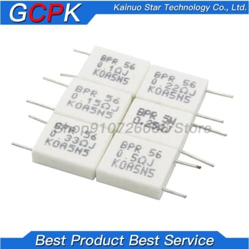 10pcs BPR56 5W 0.1 0.15 0.22 0.25 0.33 0.5 ohm Non-inductive Ceramic Cement Resistor 0.1R 0.15R 0.22R 0.25R 0.33R 0.5R