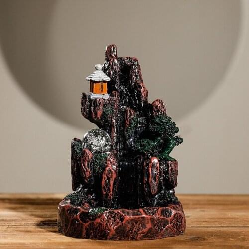 Backflow Incense Cone Burner Resin Xiang Holder with LED Light & 20 Incense Mountain Aromatherapy Ornament for Home XHC88