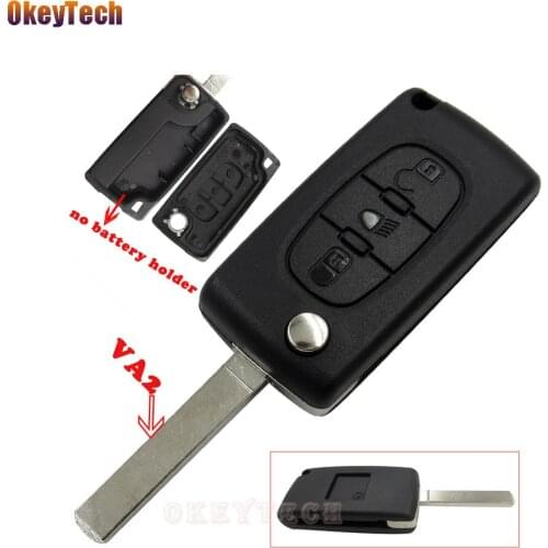 OkeyTech For Peugeot 306 407 Partner for Citroen Key Shell 3 Button Flip Folding Light Button VA2 Uncut Blade No Battery Holder