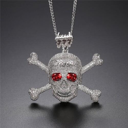 New Full Clear Cubic Zircon Pirate Skull Pendant Necklace Punk Hip Hop Iced Out Jewelry For Men Women Party Gift