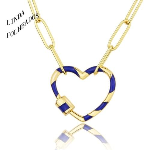 LINDA FOLHEADOS New Design Of Blue With Gold Link Chain Necklace Love Woman Party Birthday Gift Jewelry Cubic Zirconia