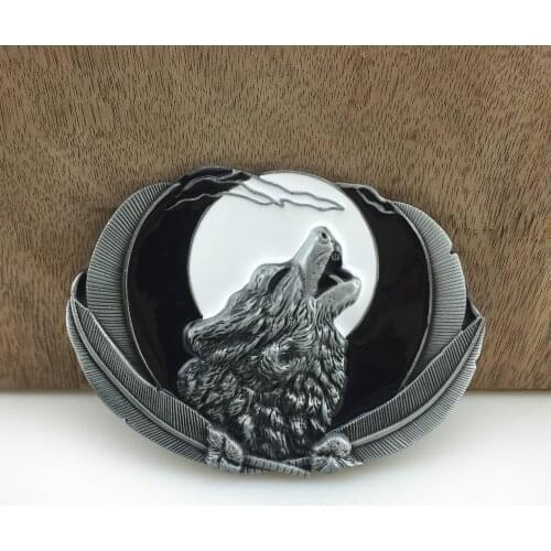 Buckle Club retro zinc alloy western wolf head belt buckle cowboy jeans belt buckle FP-02773-1 with 4cm width loop drop shipping