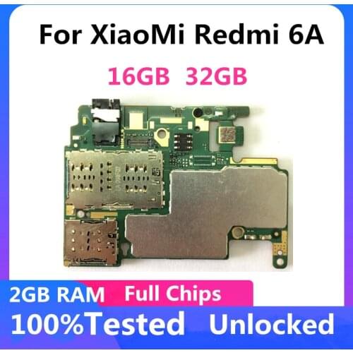 Unlocked For XiaoMi Redmi 6A MotherboardOriginal Original Main Logic Board Full Chips Android System 2+16GB / 2GB RAM 32GB ROM