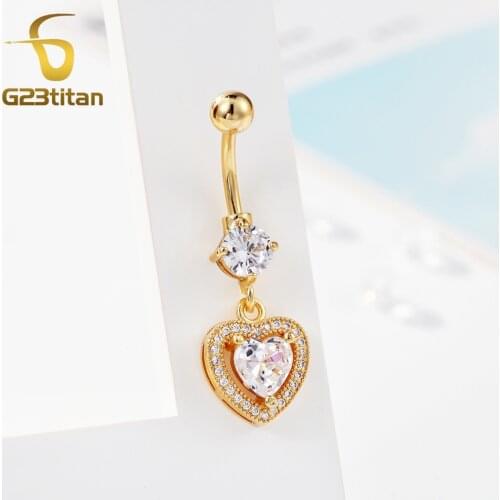 Sexy Dangling Belly Button Ring Love Pendant Crystal Clasp Belly Ring Belly Button Piercing G23 Titanium Beach Jewelry