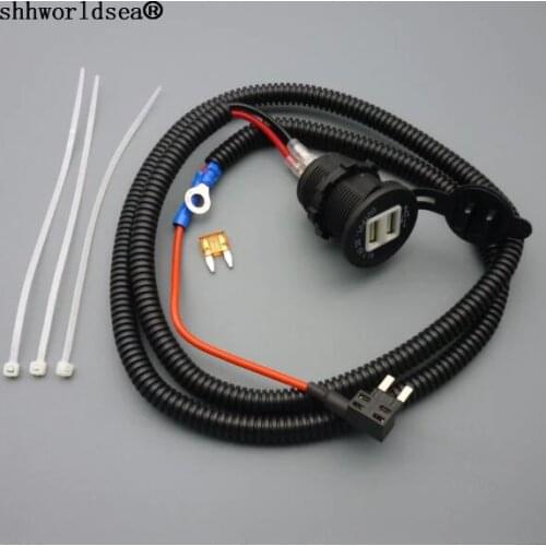 Shhworldsea 100set 1M 1.5mm2 Dual USB Charger Adapter Car Cigarette Cigar Lighter 12V Extension Mini Fuse Tap Holder Lead