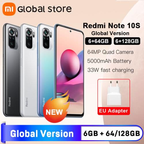 Global Version Xiaomi Redmi Note 10S 6GB 128GB Smartphone Helio G95 6.43" AMOLED DotDisplay 5000mAh 33W 64MP Quad Camera
