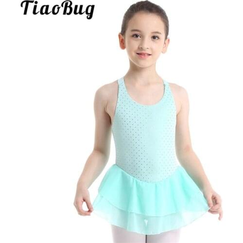 TiaoBug Kids Girls Sleeveless Glittery Figure Skating Dress Children Ballet Gymnastics Leotard Tutu Ballroom Stage Dance Costume