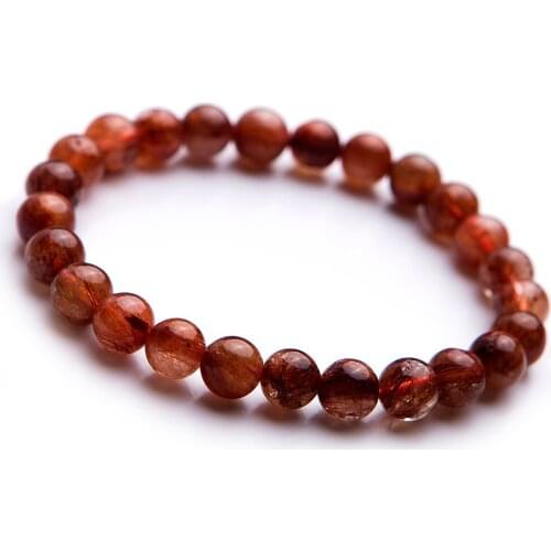 Genuine Natural Copper Hair Rutilated Quartz Crystal Loose Beads Fashion Stretch Women Bracelets 8mm