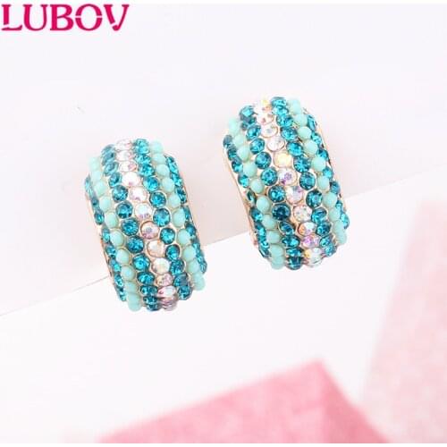 LUBOV Round Circle Colorful Crystal Stud Earrings Women Wedding Simulated Pearl Statement Earrings Jewelry Christmas Gifts