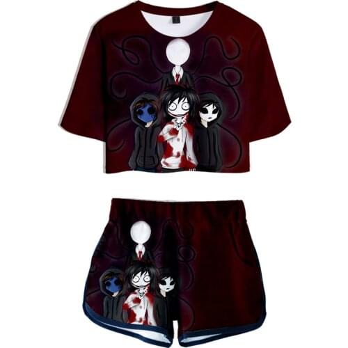 Creepypasta 3d Print Two Piece Set Short Sleeve Crop Top + Shorts Sweat Suits Women Tracksuit Two Piece Outfits Summer Girl Sets