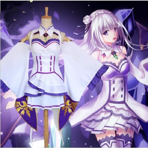 Re:Zero Life in a Different World from Zero Female Dress Emilia Cosplay Costume Shoes+Wig+Cloak