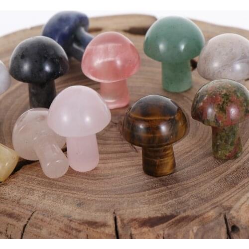1PC Mini Mushroom Statue Natural Stones Carved Decoration Quartz Hand Polished Healing Crystal Reiki Trinket Gift Room Ornament