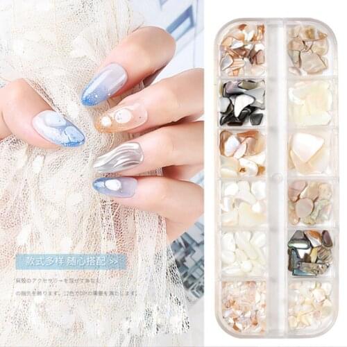 12 Grids Mixed Nail Art Shell Stone Jewelry Set Ultra Thin Shell DIY Fashion Charm Nail Decoration Japanese Manicure Design